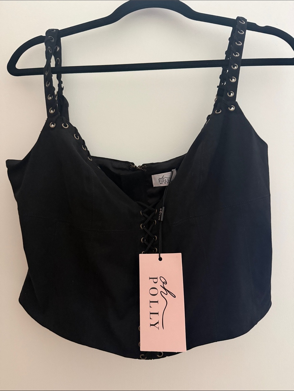 Oh Polly WESTERN INSPIRED Black Lace-Up Eyelet Crop Camisole